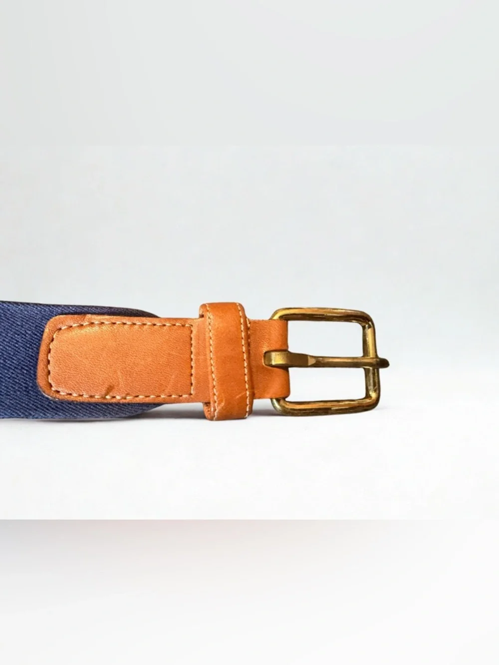 Vintage Dooney & Bourke Navy Elastic Belt with Tan Leather 42
